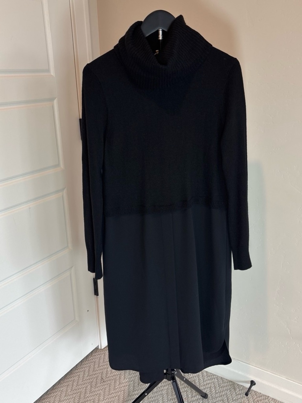 Madewell Time Lapse Turtleneck Mixed Media Black Midi Dress M